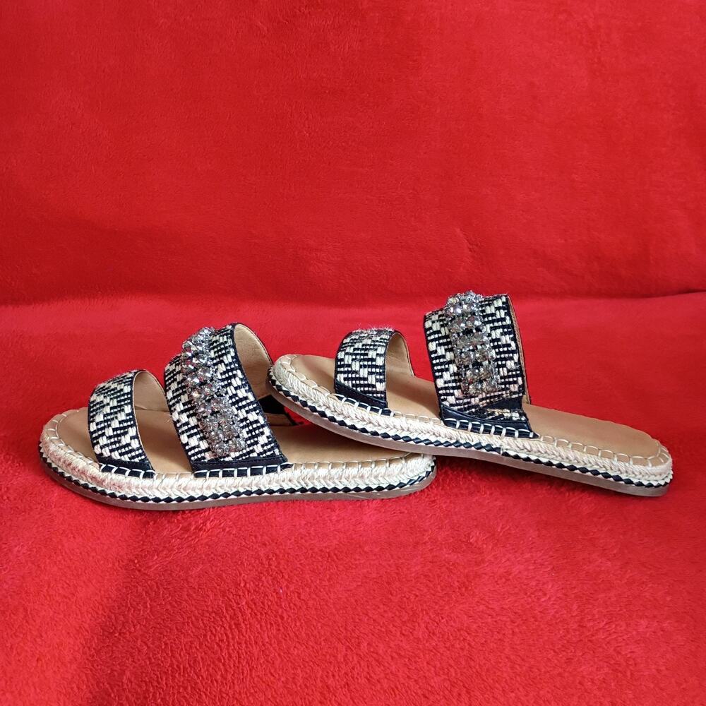 Crown Vintage Miyan Espadrille Sandels Rhinestones Aztec Women Slides Size 7.5 M